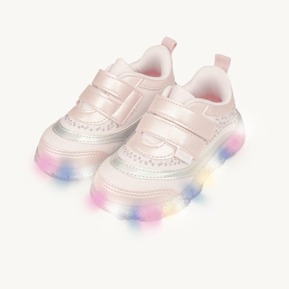 Tênis Infantil Menina Pampili Com Luzes 682.055 Nude Bege 2