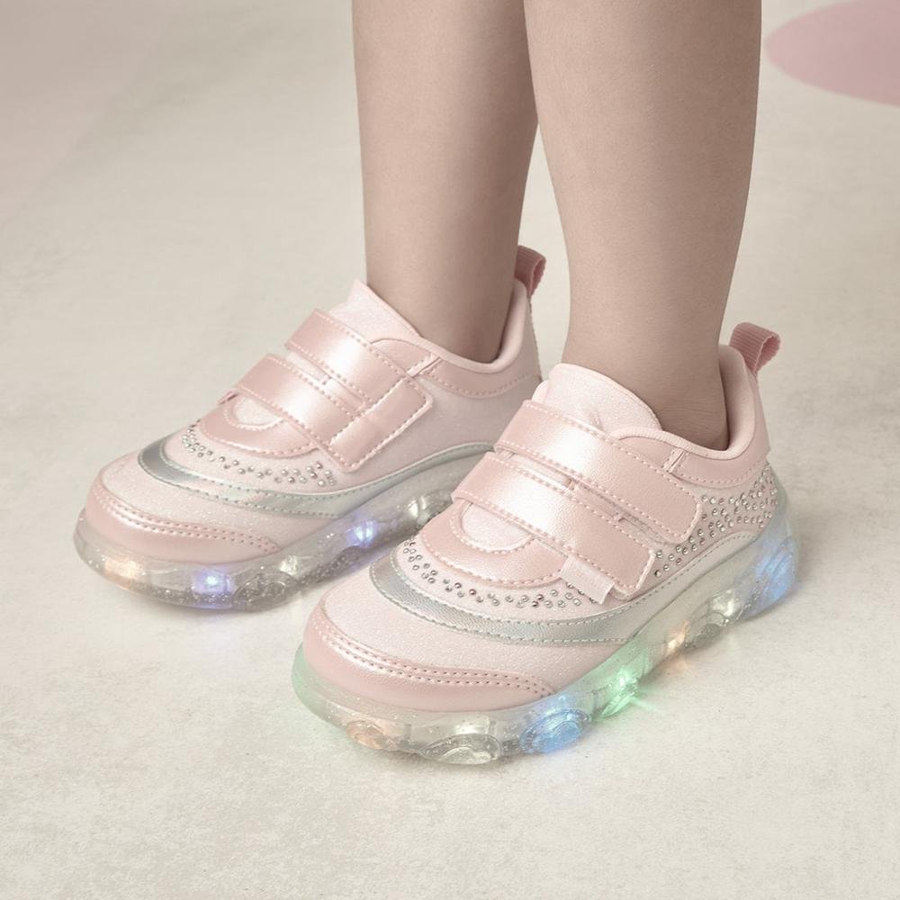 Tênis Infantil Menina Pampili Com Luzes 682.055 Nude Bege 5