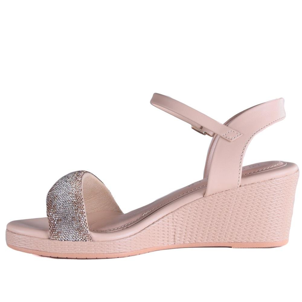 Sandália Feminina Ramarim Salto Anabela 2432201 Bege Bege 2