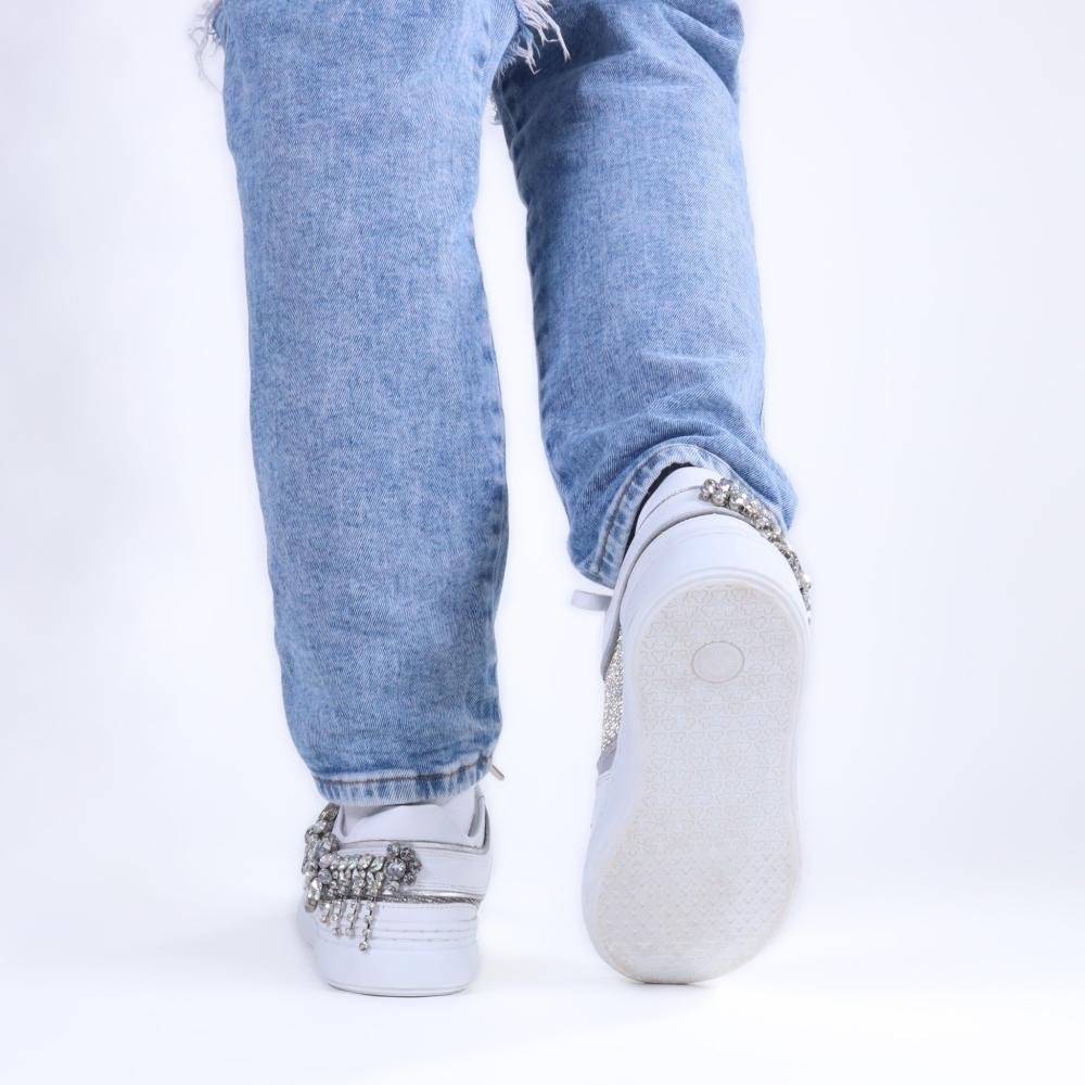 Tênis Feminino Zariff com Pedrarias Glw169 Branco/Prata Branco 12