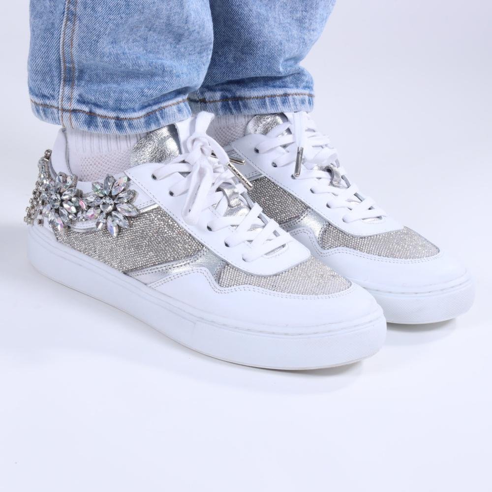 Tênis Feminino Zariff com Pedrarias Glw169 Branco/Prata Branco 3