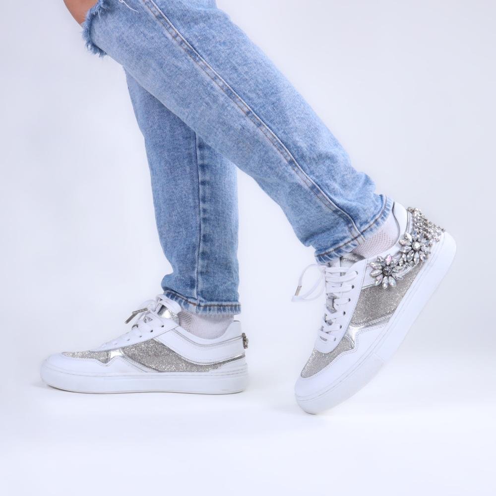Tênis Feminino Zariff com Pedrarias Glw169 Branco/Prata Branco 4