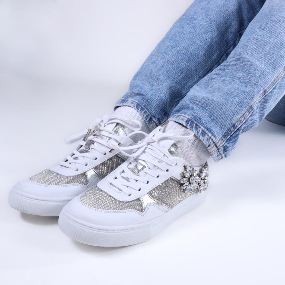 Tênis Feminino Zariff com Pedrarias Glw169 Branco/Prata Branco 7