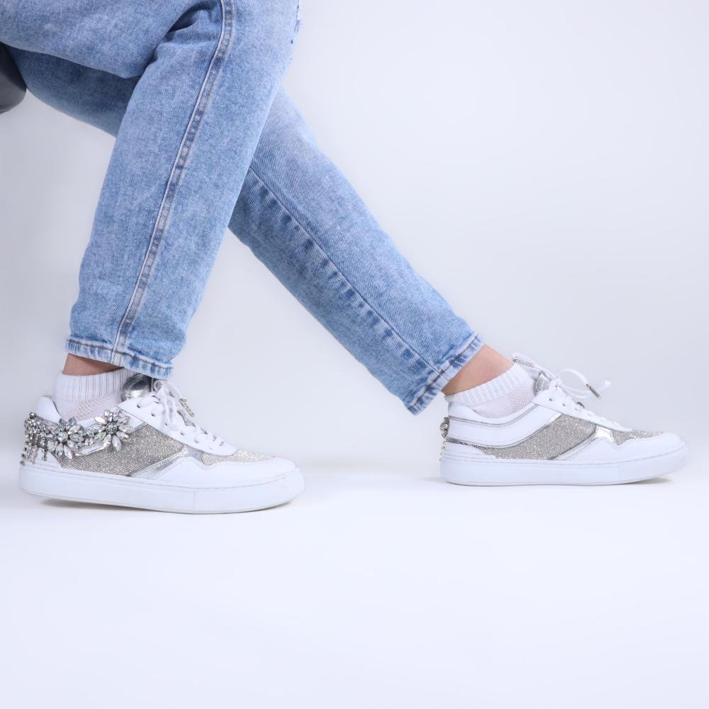 Tênis Feminino Zariff com Pedrarias Glw169 Branco/Prata Branco 8