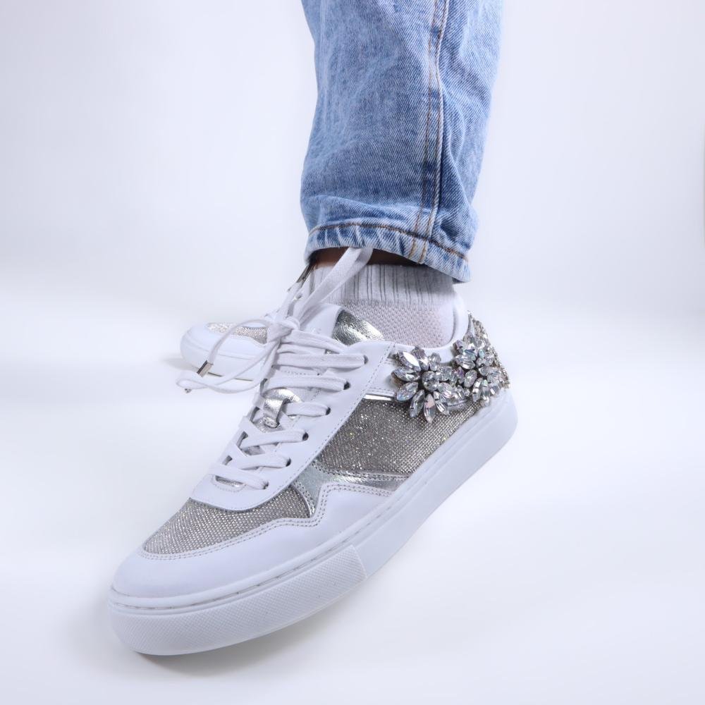Tênis Feminino Zariff com Pedrarias Glw169 Branco/Prata Branco 9