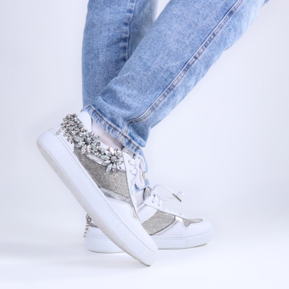 Tênis Feminino Zariff com Pedrarias Glw169 Branco/Prata Branco 10