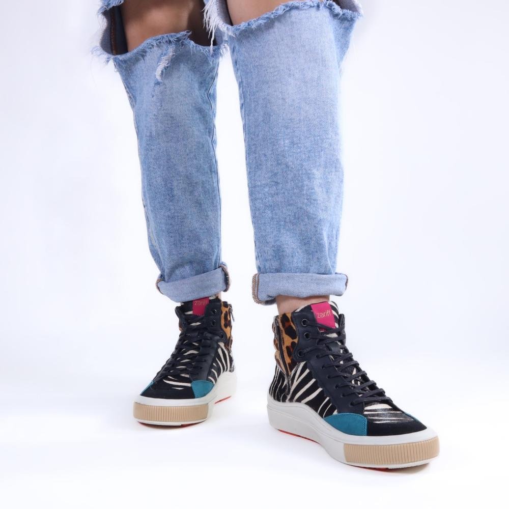 Tênis Feminino Zariff Cano Alto Mon001 Animal Print Multicores 5