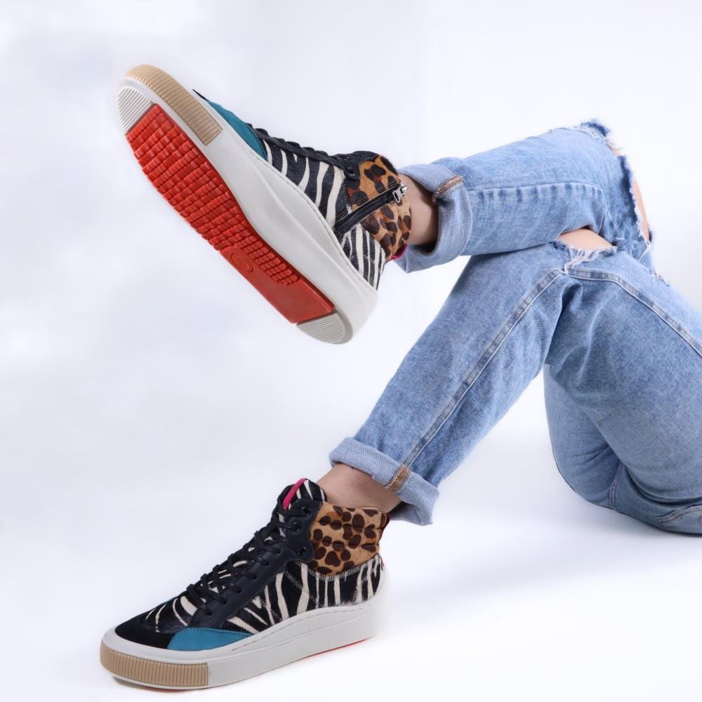 Tênis Feminino Zariff Cano Alto Mon001 Animal Print Multicores 9