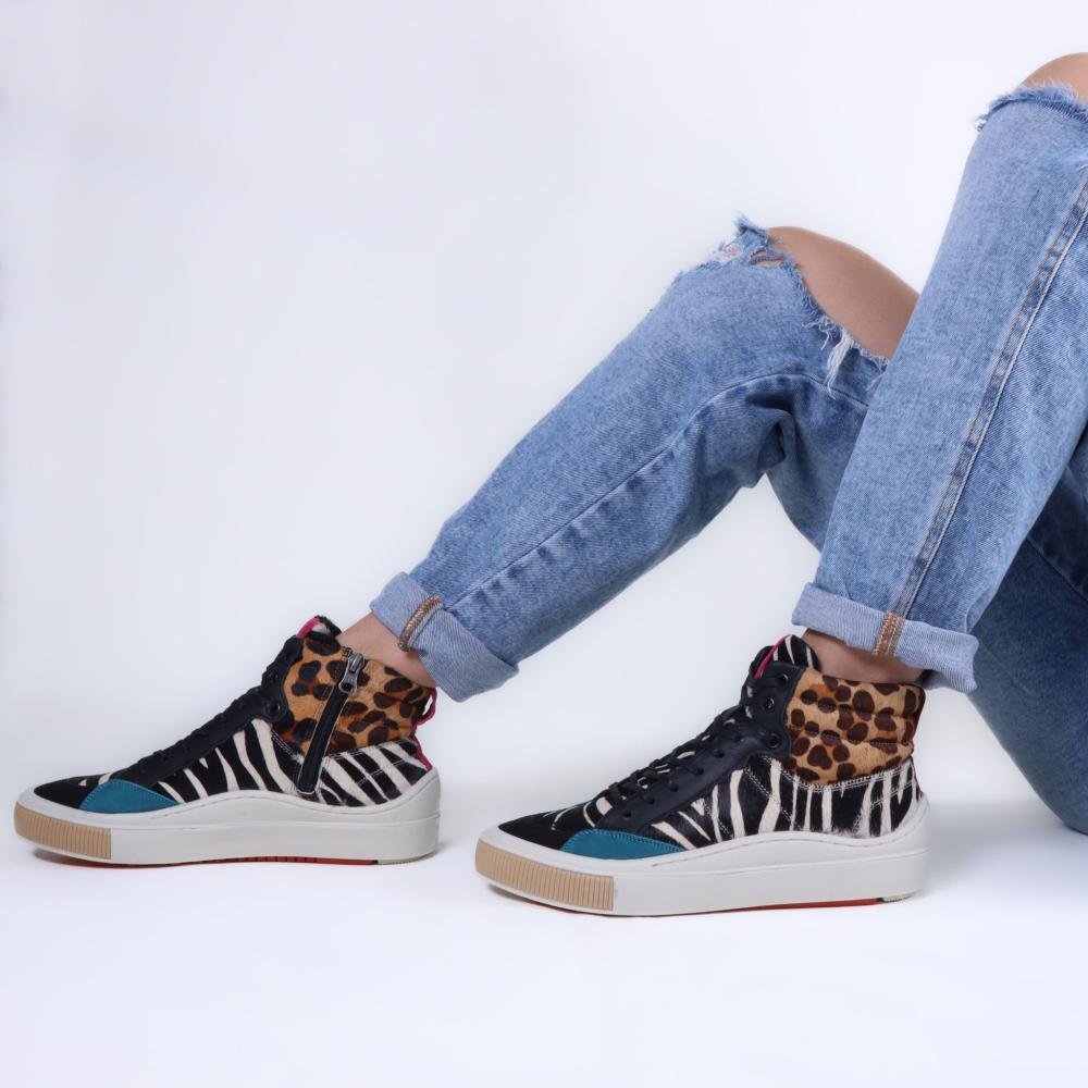 Tênis Feminino Zariff Cano Alto Mon001 Animal Print Multicores 10