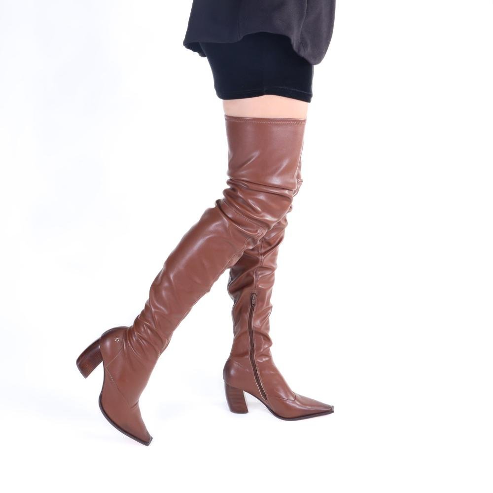 Bota Over Knee Capodarte Feminina com Salto Bloco 4018955 Mogno Marrom 13