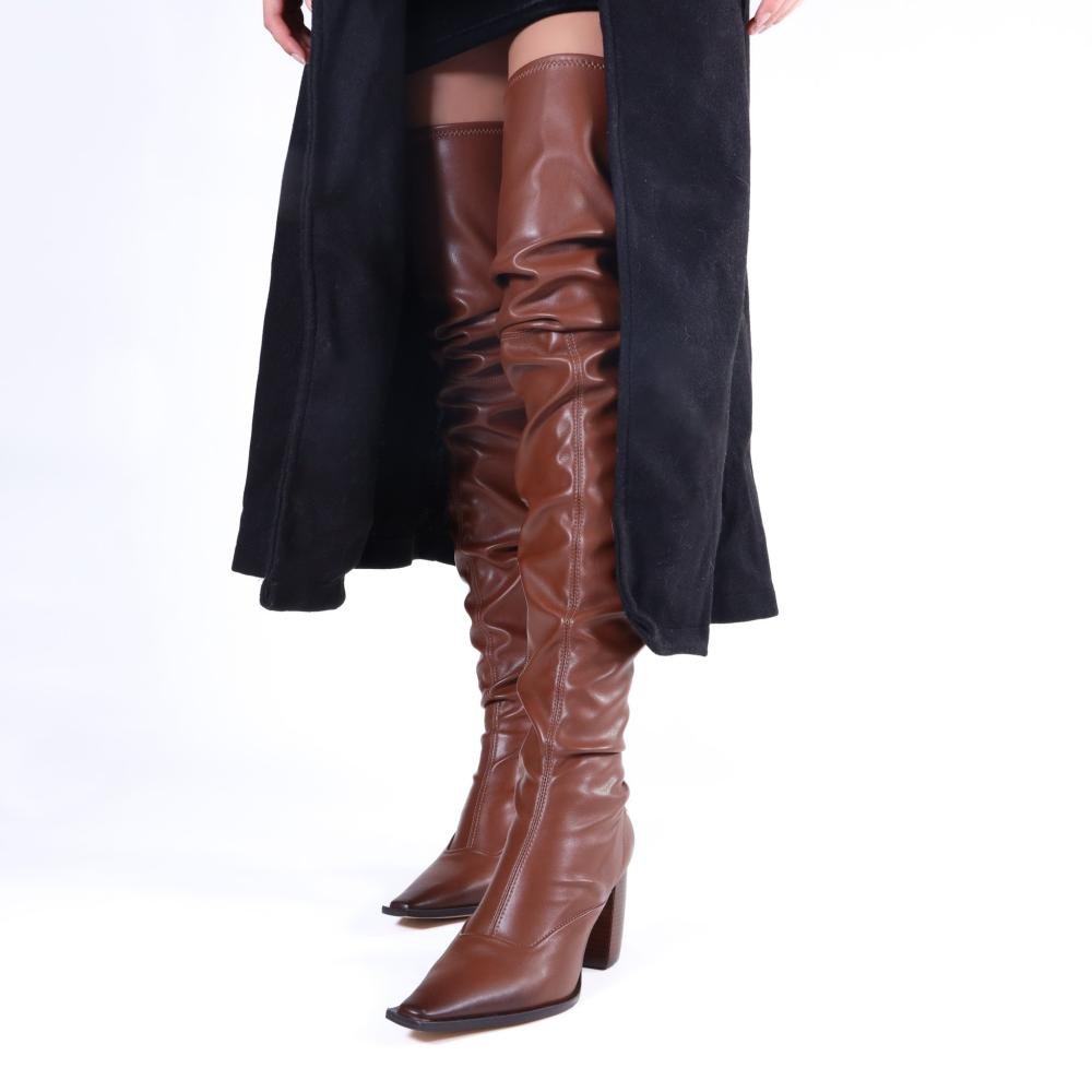 Bota Over Knee Capodarte Feminina com Salto Bloco 4018955 Mogno Marrom 17
