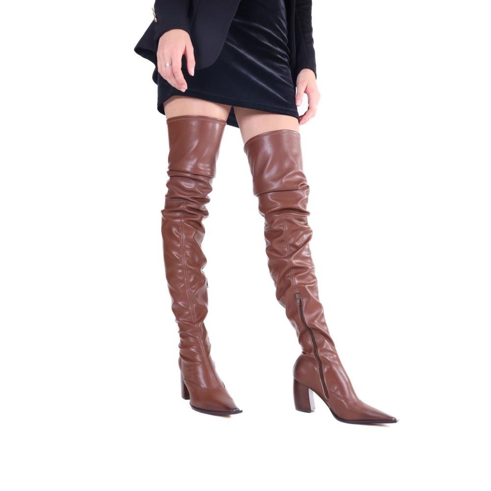 Bota Over Knee Capodarte Feminina com Salto Bloco 4018955 Mogno Marrom 4