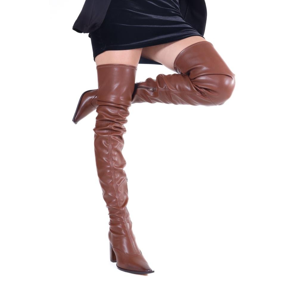 Bota Over Knee Capodarte Feminina com Salto Bloco 4018955 Mogno Marrom 7