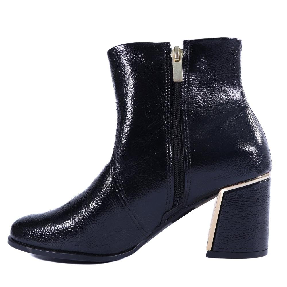 Bota Feminina Zariff Cano Curto com Detalhe Dourado T6616-126 Preto Preto 2