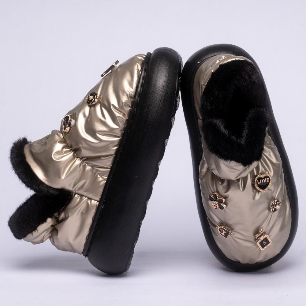 Pantufa Feminina Flowfa Lucy com Pins Personalizáveis Dourado Dourado 13