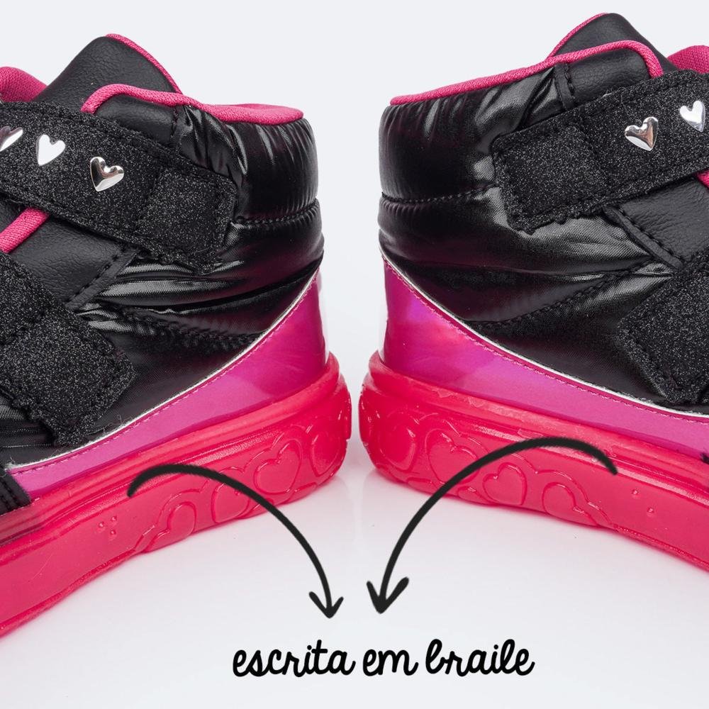 Tênis Infantil Feminino Pampili com LED 483.005.000 Preto Preto/Rosa 5