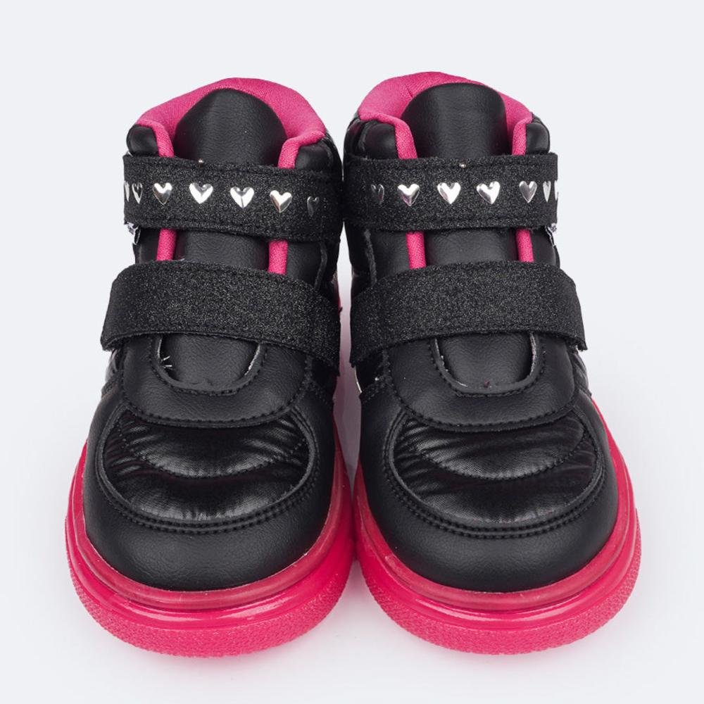 Tênis Infantil Feminino Pampili com LED 483.005.000 Preto Preto/Rosa 7