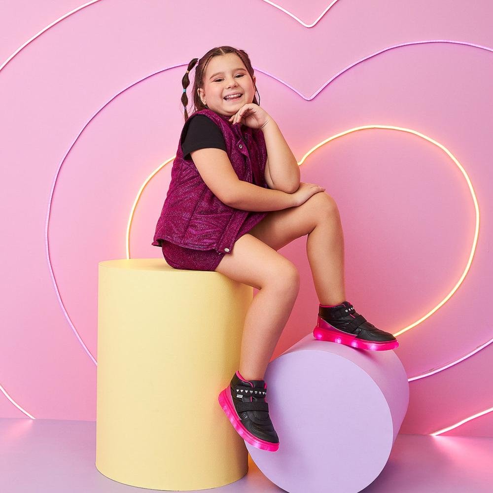 Tênis Infantil Feminino Pampili com LED 483.005.000 Preto Preto/Rosa 2