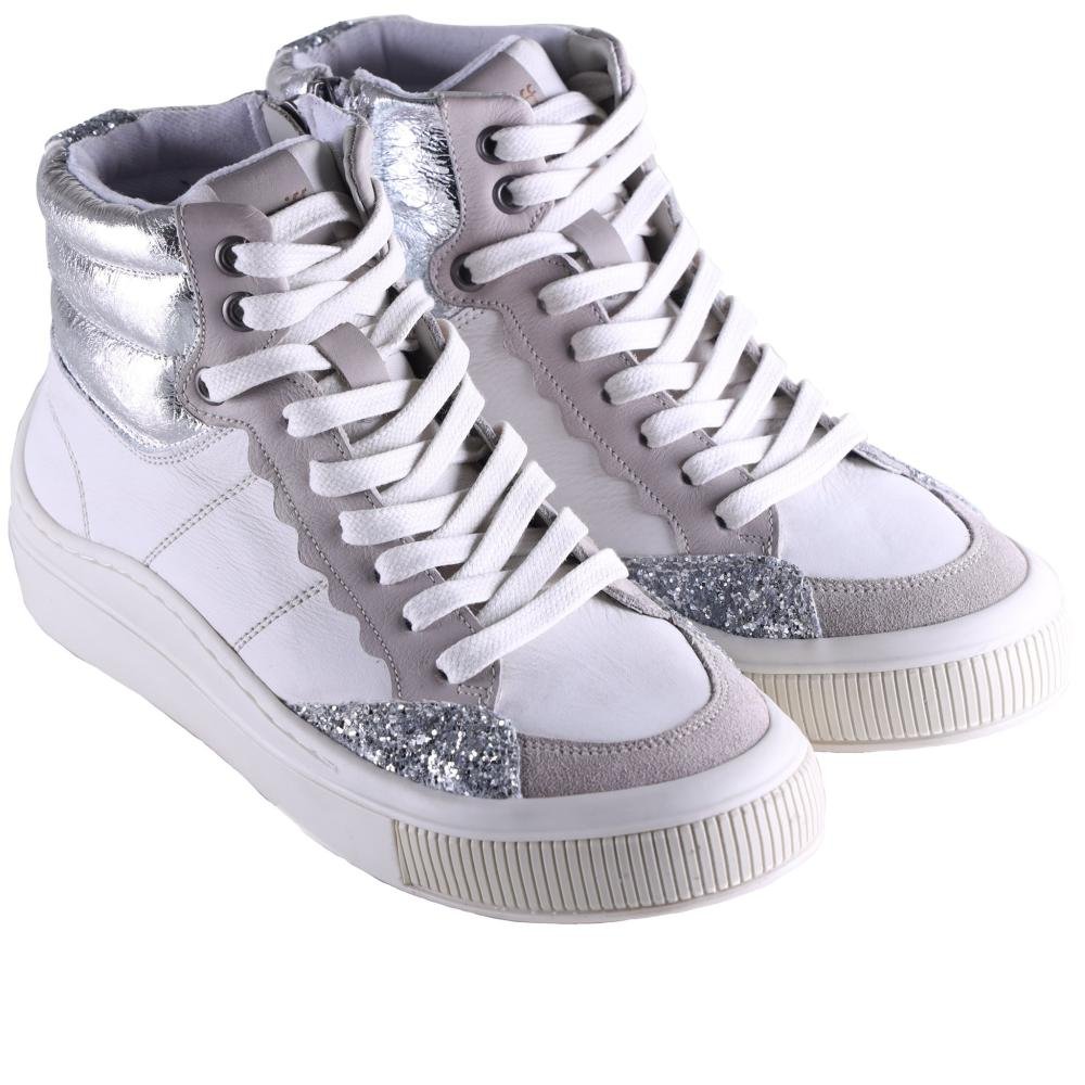 Tênis Feminino Zariff Cano Alto Mon001 Cinza Branco/Prata 3