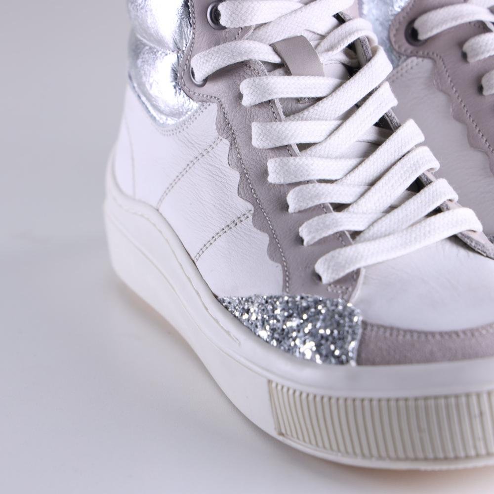 Tênis Feminino Zariff Cano Alto Mon001 Cinza Branco/Prata 4