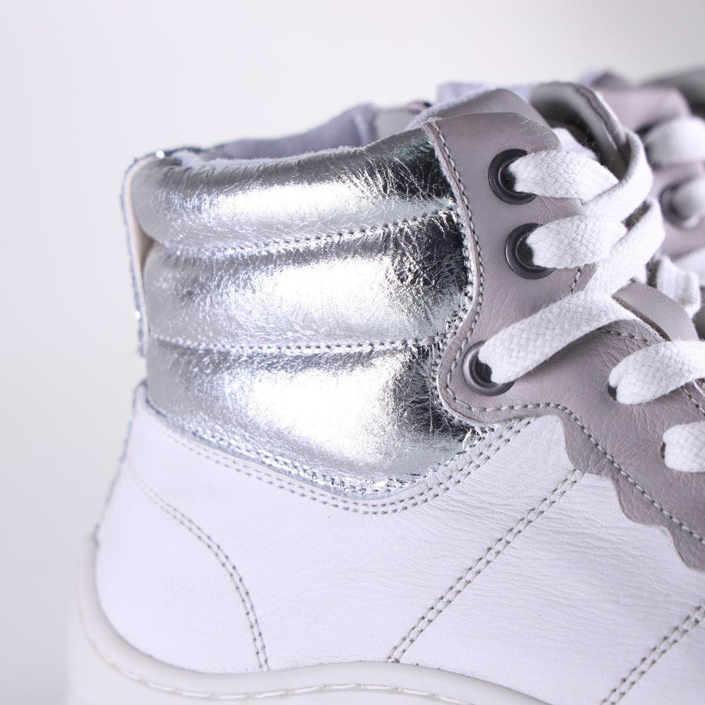 Tênis Feminino Zariff Cano Alto Mon001 Cinza Branco/Prata 6