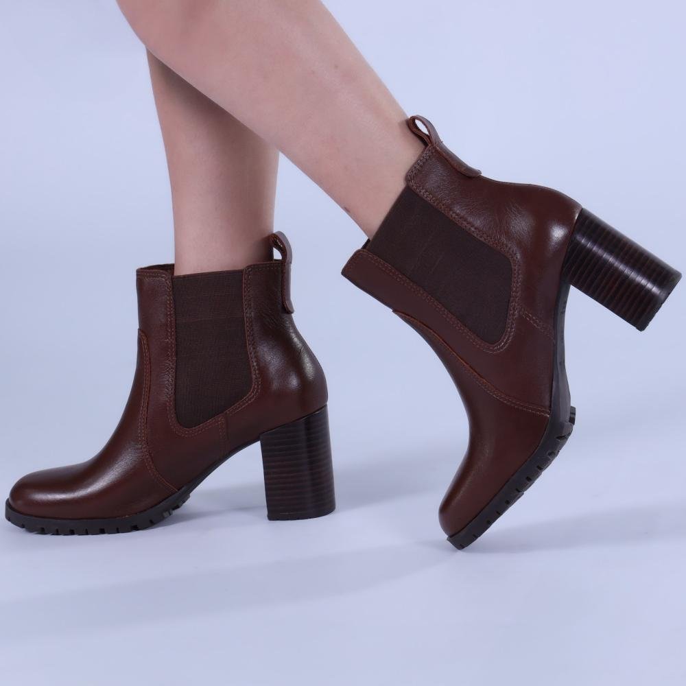 Bota Feminina Zariff Chelsea Salto Bloco 538-8324 Conhaque Marrom 2