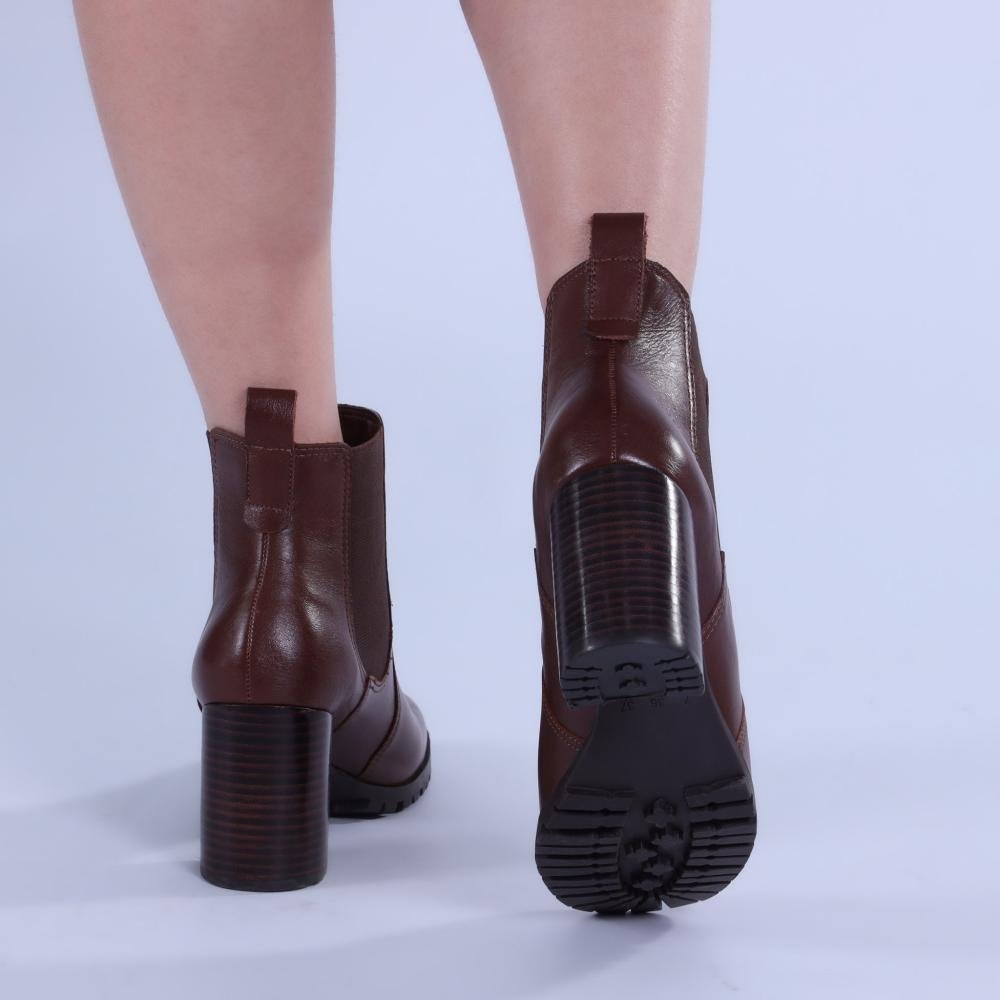Bota Feminina Zariff Chelsea Salto Bloco 538-8324 Conhaque Marrom 3
