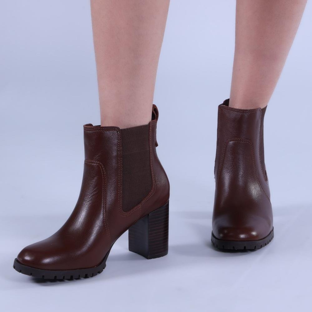 Bota Feminina Zariff Chelsea Salto Bloco 538-8324 Conhaque Marrom 4
