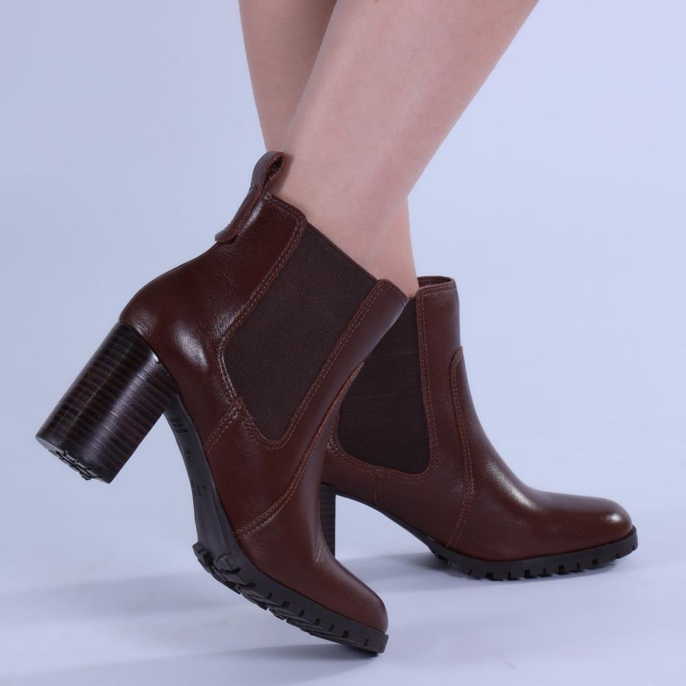 Bota Feminina Zariff Chelsea Salto Bloco 538-8324 Conhaque Marrom 5