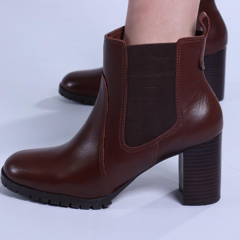 Bota Feminina Zariff Chelsea Salto Bloco 538-8324 Conhaque Marrom 6