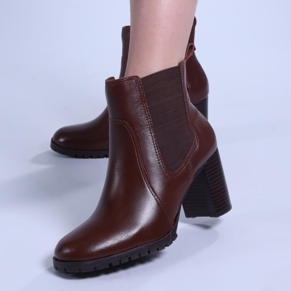 Bota Feminina Zariff Chelsea Salto Bloco 538-8324 Conhaque Marrom 7