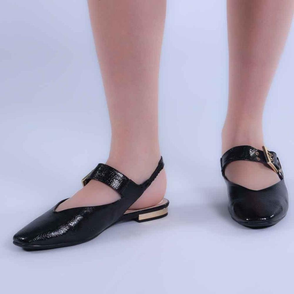 Sapatilha Feminina Zariff Slingback com Fivela T1128-333 Preto Preto 2