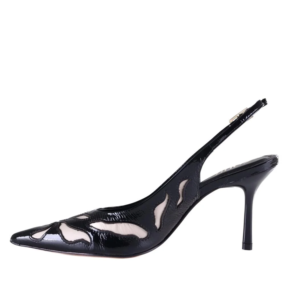 Scarpin Slingback Feminino Zariff 738002 Preto/Verniz Preto 3