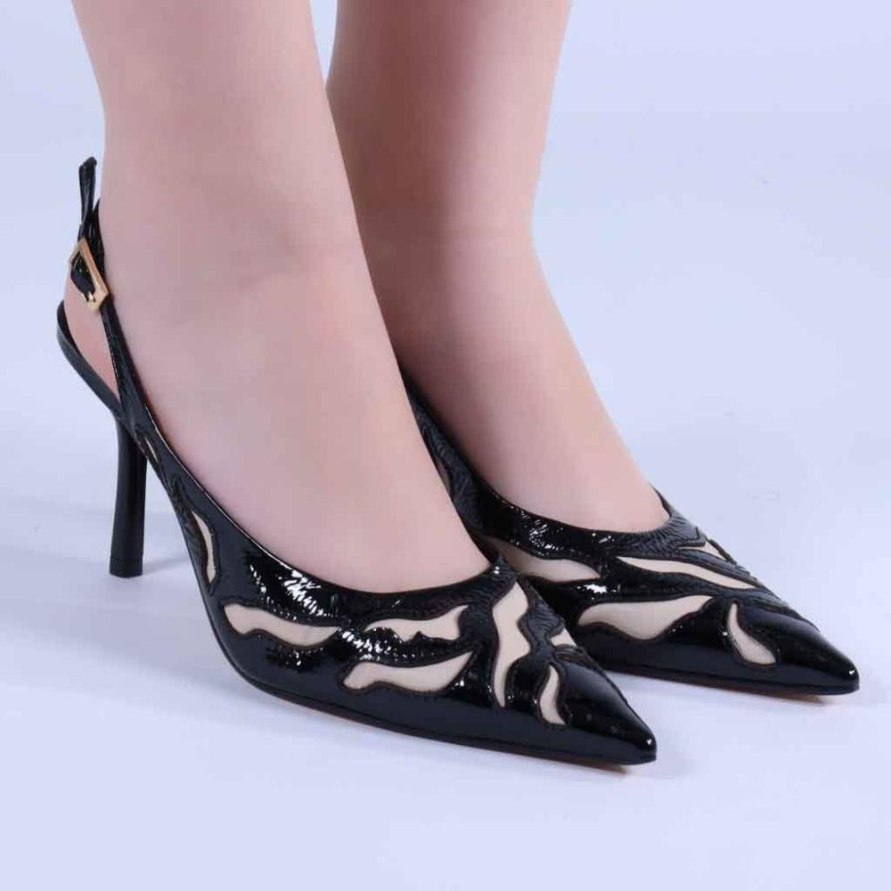 Scarpin Slingback Feminino Zariff 738002 Preto/Verniz Preto 4