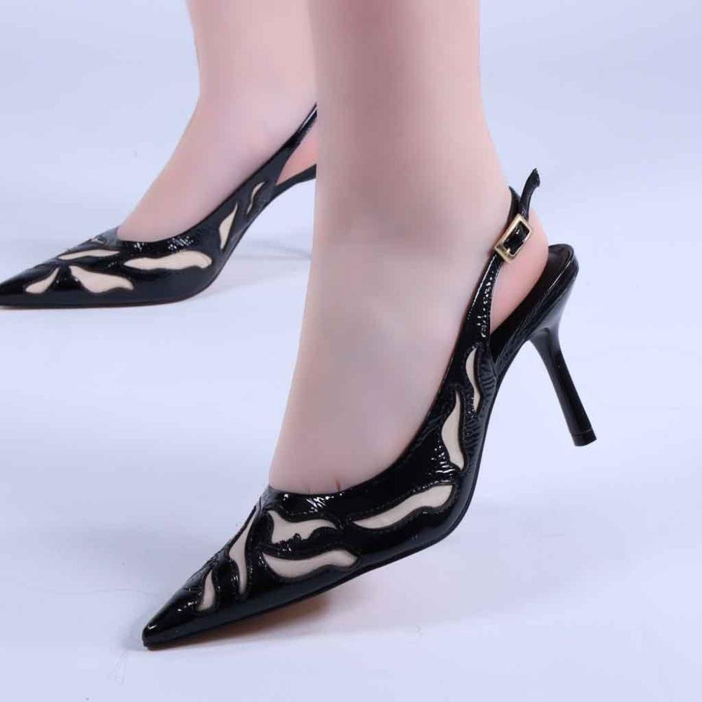 Scarpin Slingback Feminino Zariff 738002 Preto/Verniz Preto 7