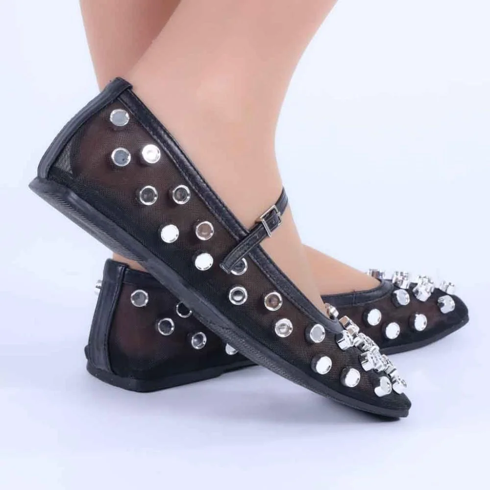 Sapatilha Feminina Zariff com Maxi Esferas 2017-6331 Preto Preto 5