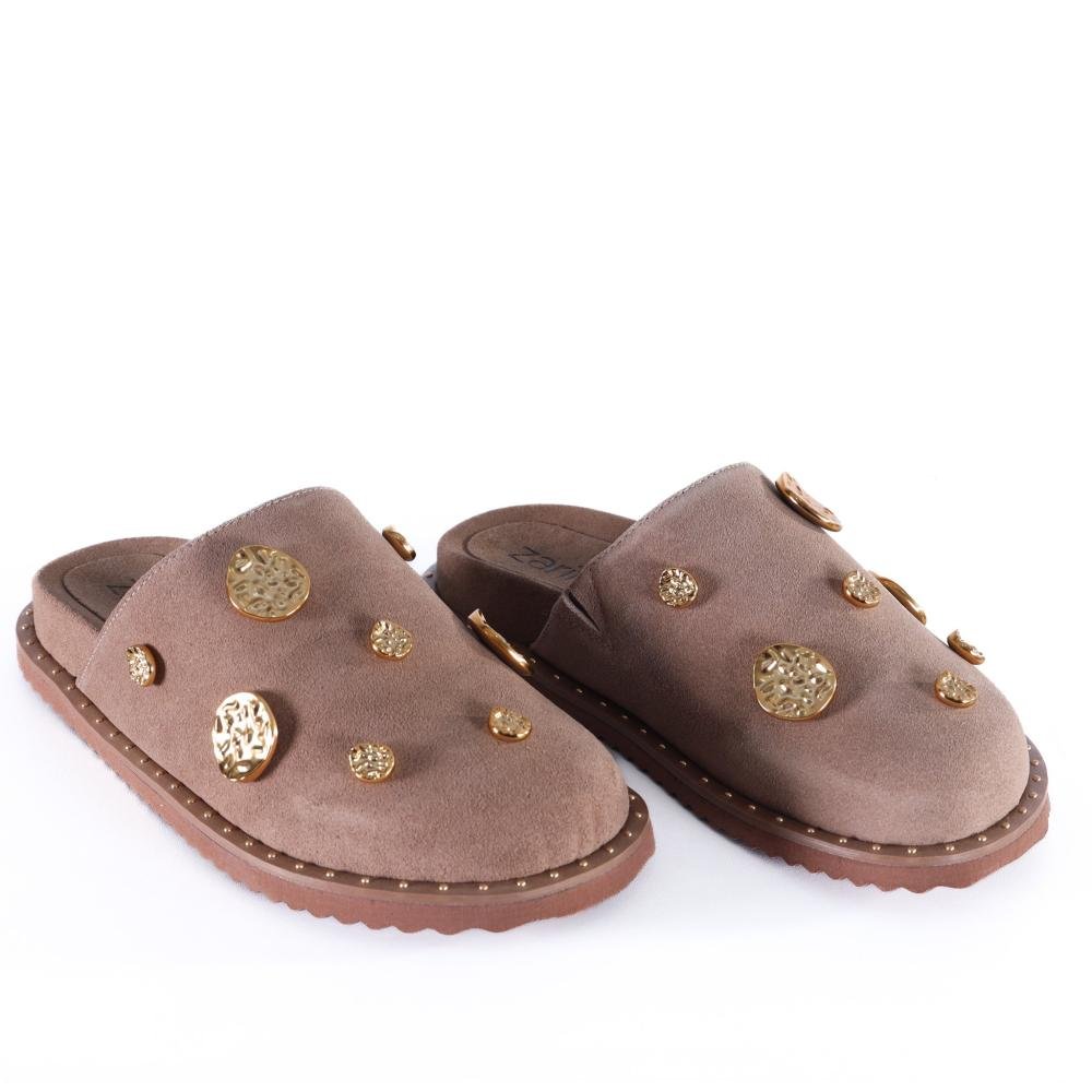 Mule Feminino Zariff Camurça com Metal 2106-6686 Taupe Bege 2