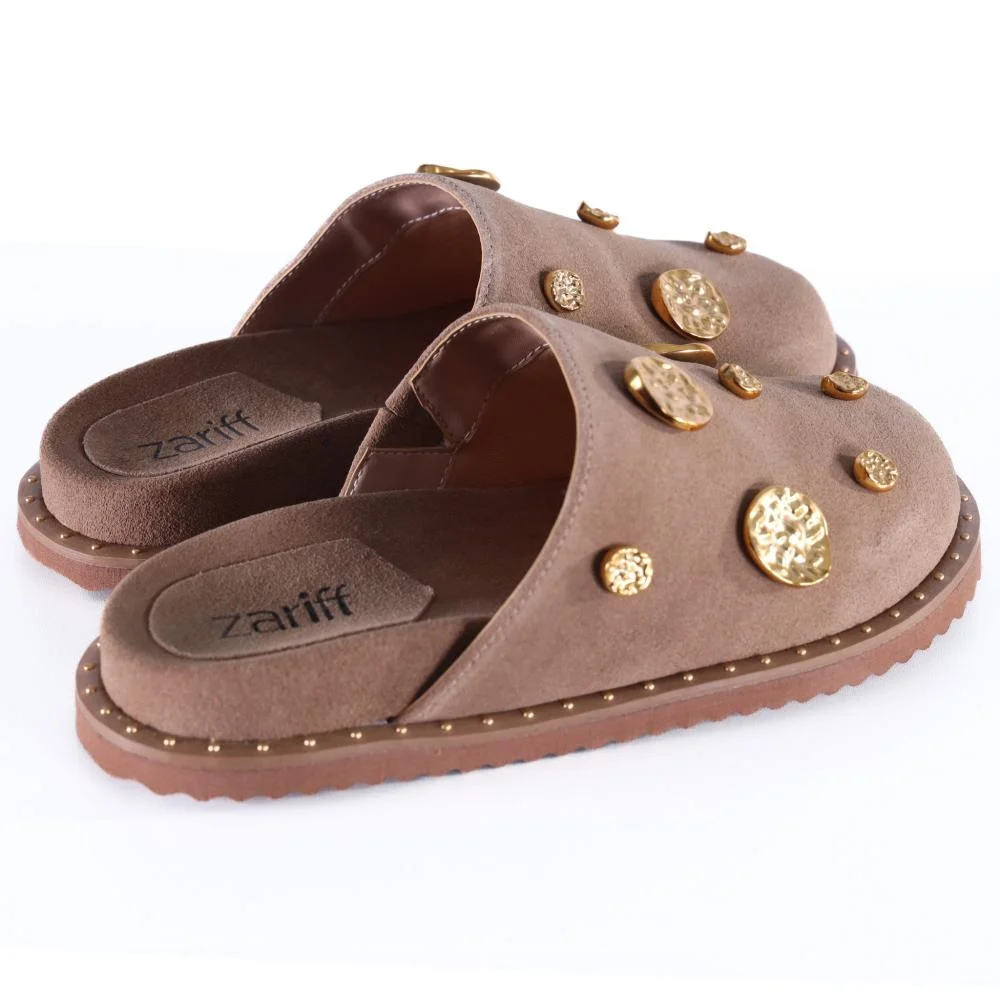 Mule Feminino Zariff Camurça com Metal 2106-6686 Taupe Bege 4