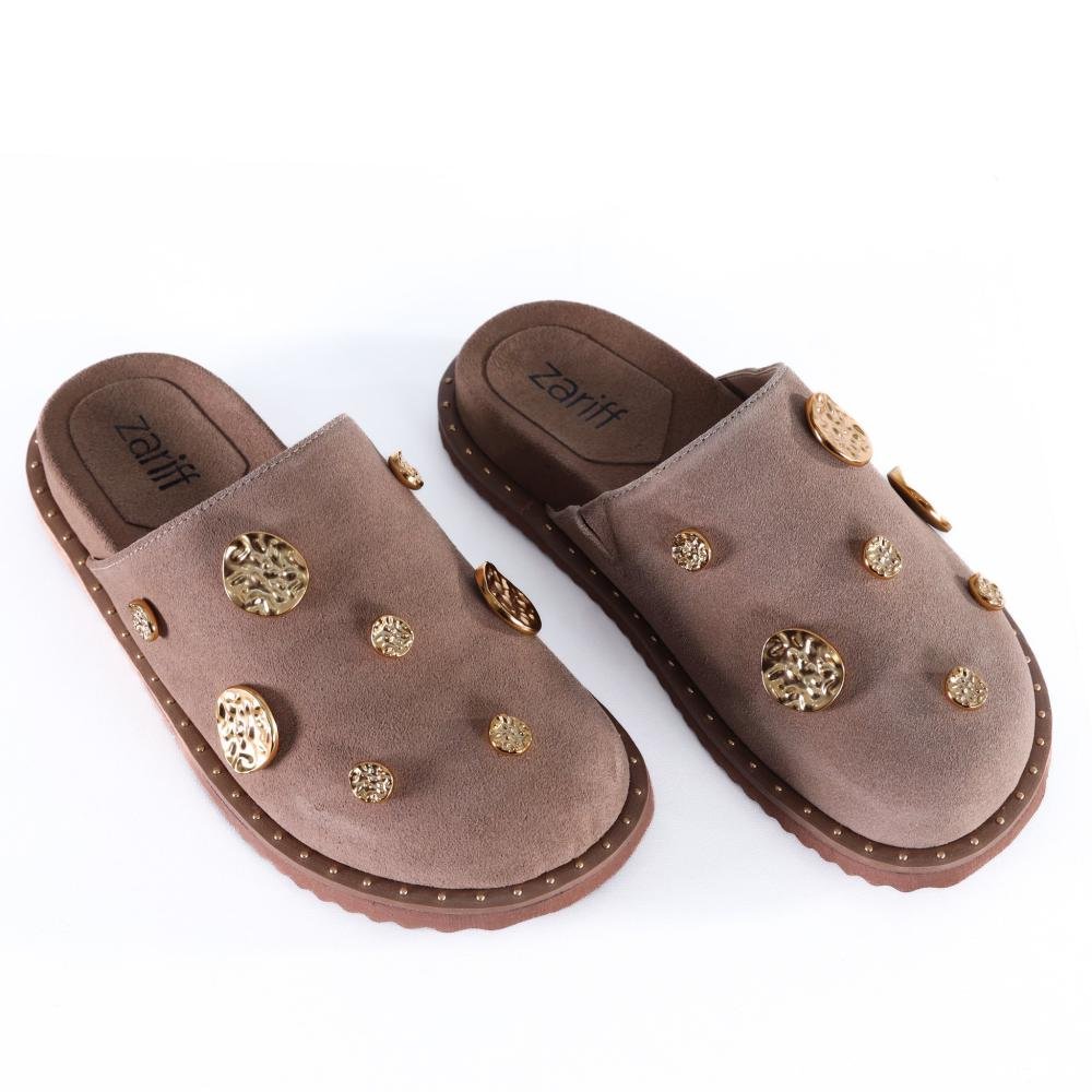 Mule Feminino Zariff Camurça com Metal 2106-6686 Taupe Bege 5