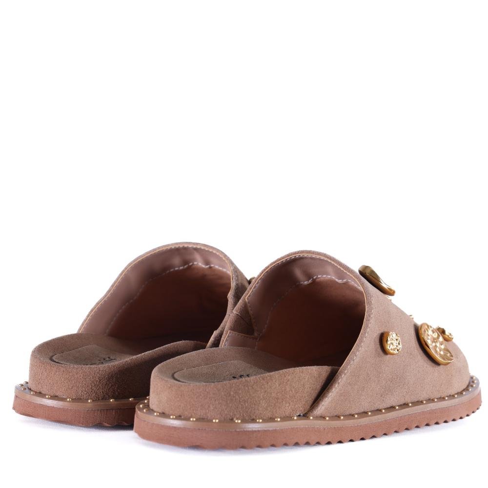Mule Feminino Zariff Camurça com Metal 2106-6686 Taupe Bege 7