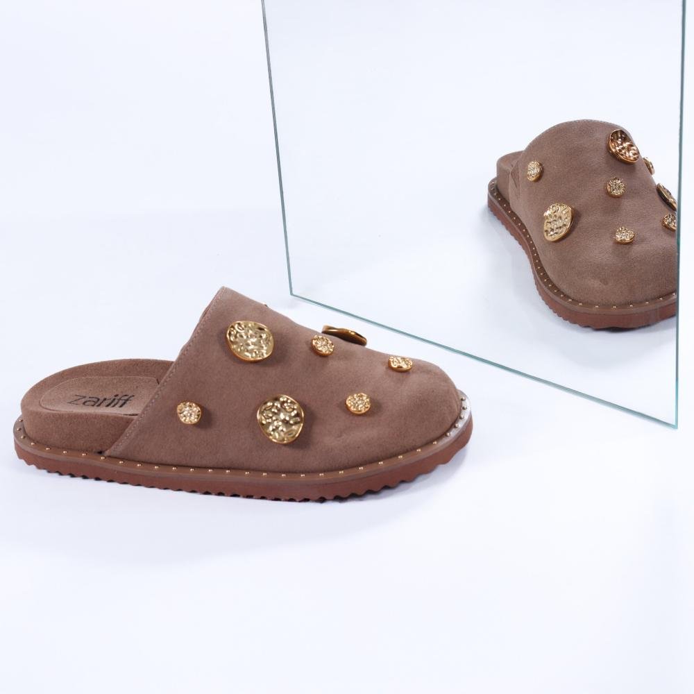 Mule Feminino Zariff Camurça com Metal 2106-6686 Taupe Bege 8