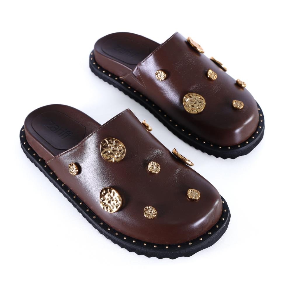 Mule Feminino Zariff com Detalhes em Metal 2106-6686 Brown Marrom 2