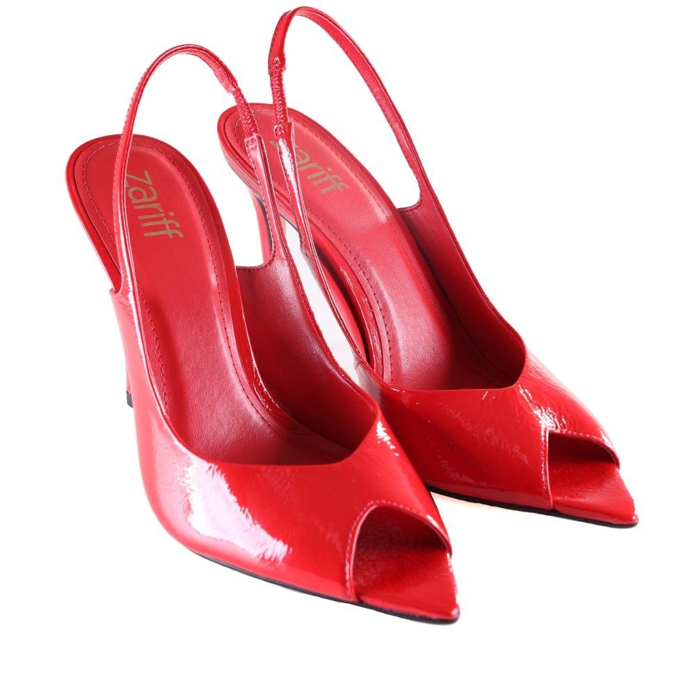 Peep Toe Slingback Zariff Salto Fino 7300016 Vermelho Verniz Vermelho 3