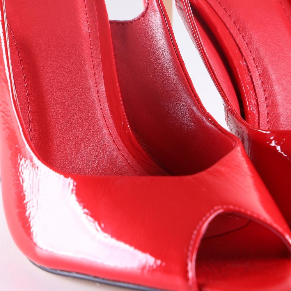 Peep Toe Slingback Zariff Salto Fino 7300016 Vermelho Verniz Vermelho 4