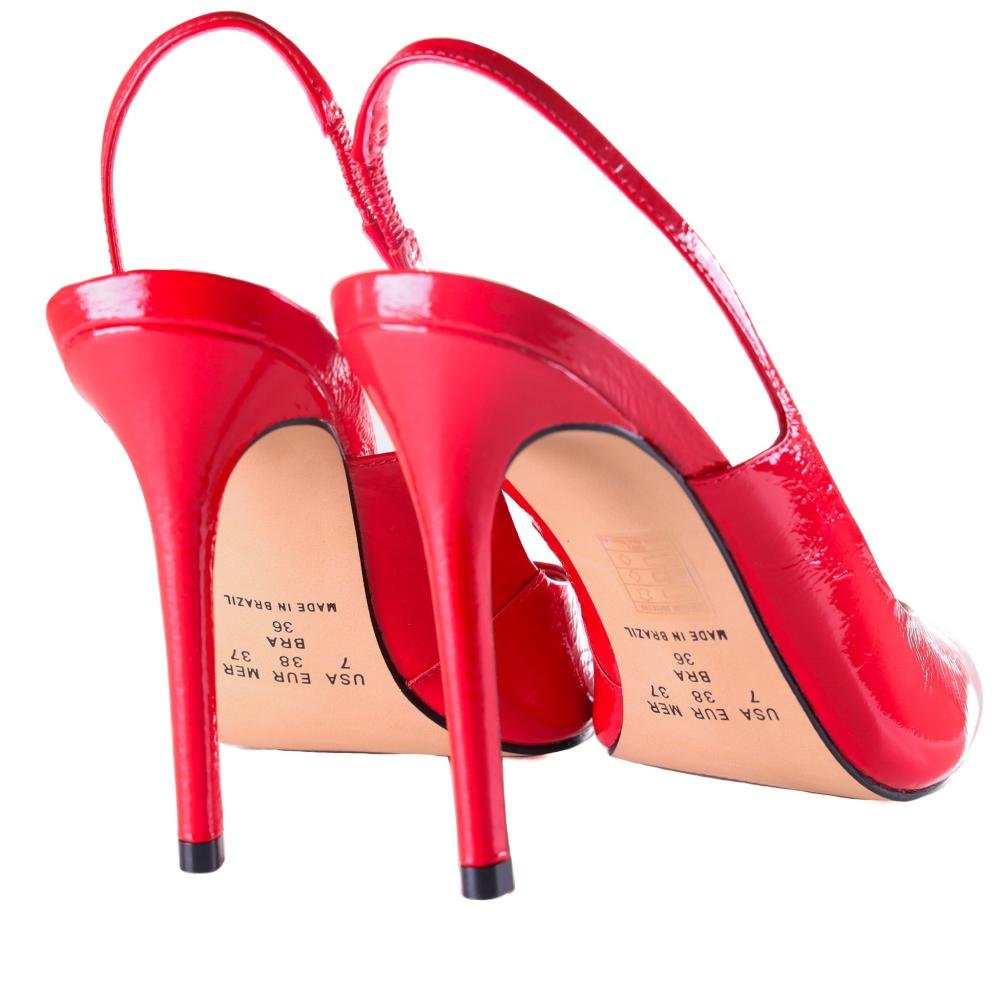 Peep Toe Slingback Zariff Salto Fino 7300016 Vermelho Verniz Vermelho 5