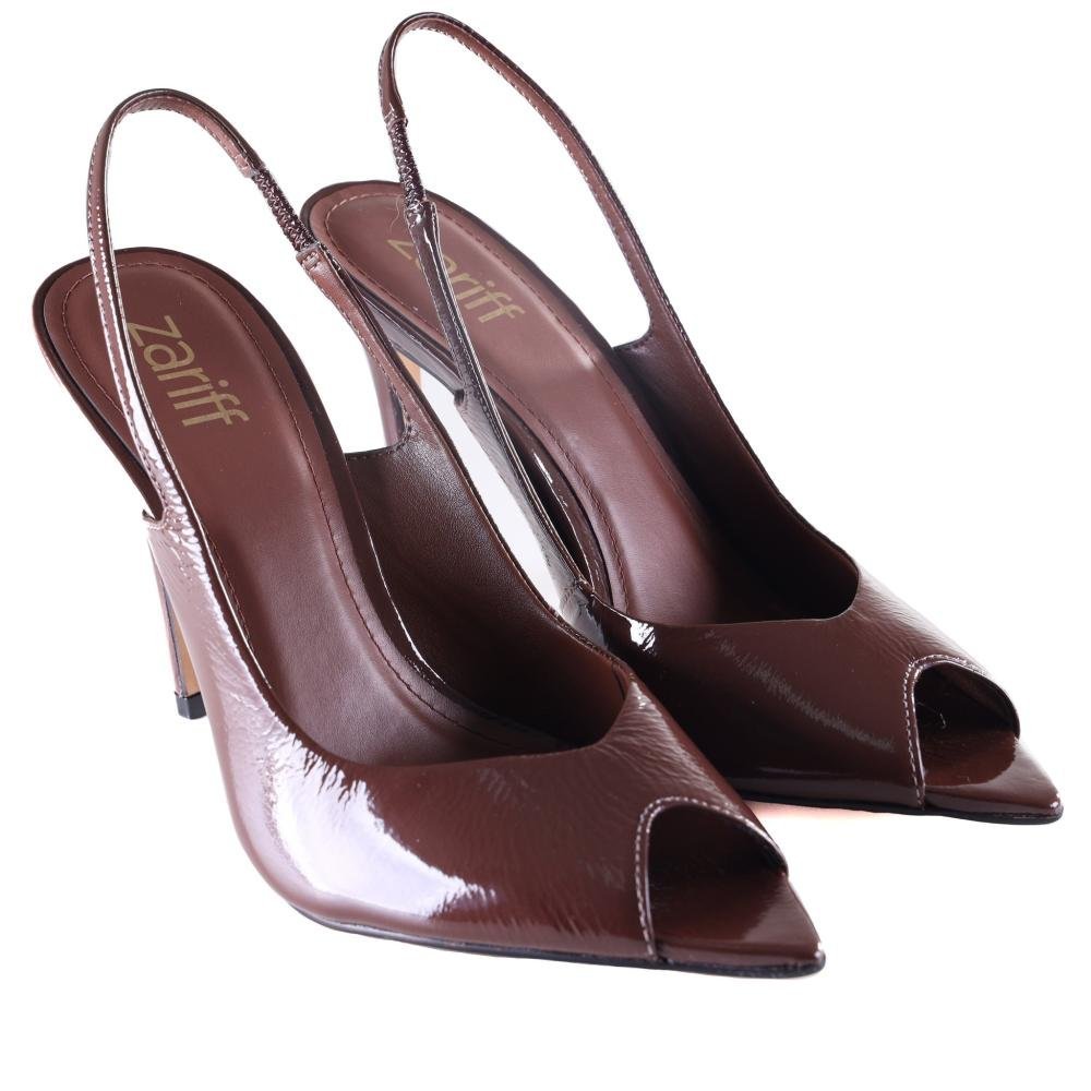 Peep Toe Slingback Zariff Salto Fino 7300016 Cafe/Verniz Cafe/Verniz 3