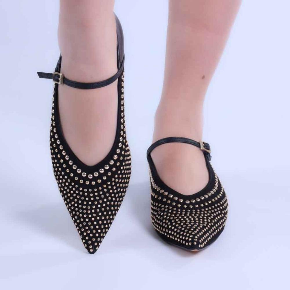 Sapatilha Feminina Zariff com Aplicações em Metal 7110030 Preto Preto 4
