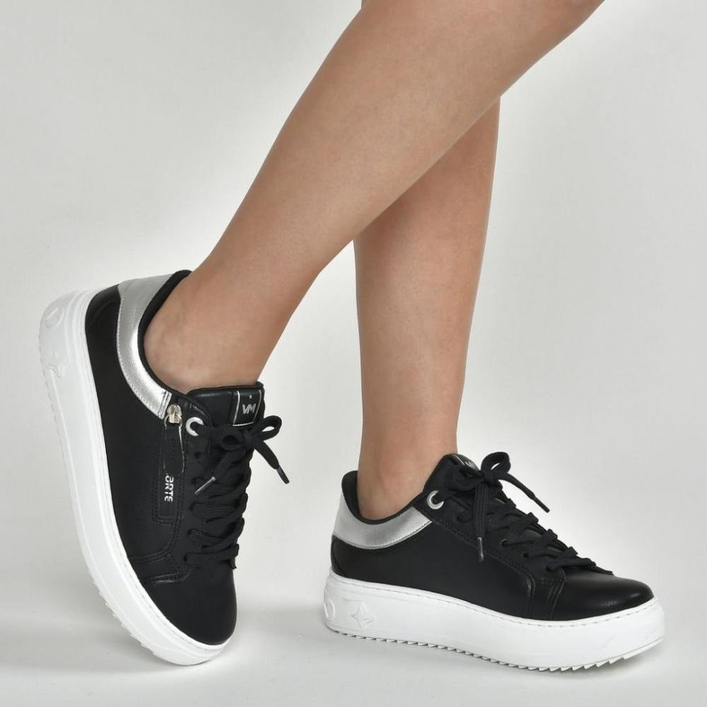 Tênis Via Marte Feminino Casual 206-001 Preto/Prata Preto 2