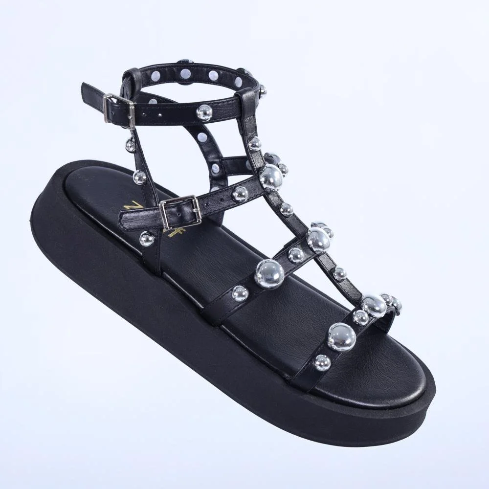 Sandália Feminina Papete Zariff com Maxi Esferas 2037-6488 Preto Preto 4
