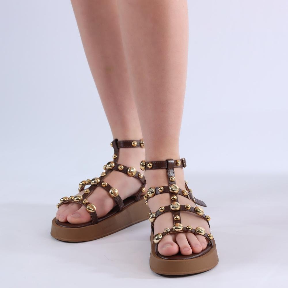 Sandália Feminina Papete Zariff com Maxi Esferas 2037-6488 Brown Marrom 2